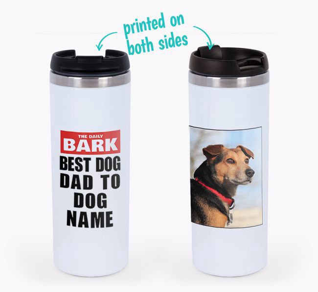 'The Daily Bark: Best Dog Dad' - Photo Upload {breedFullName} Travel Mug